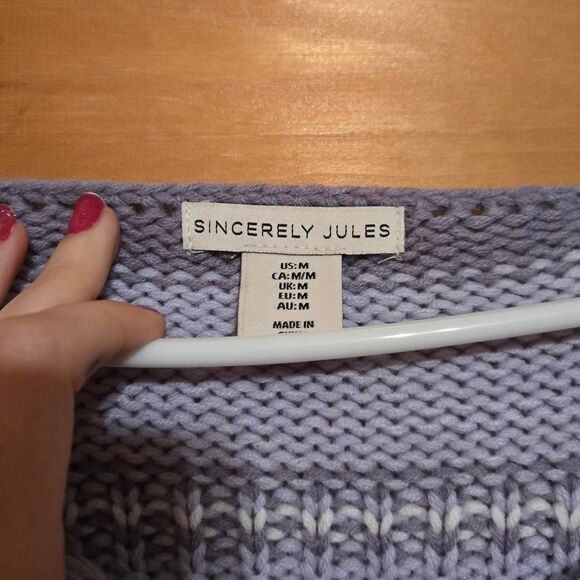 Women's Sincerely Jules Purple Lavender Stripe Knit Bell Sleeve Sweater Medium - Picture 5 of 5